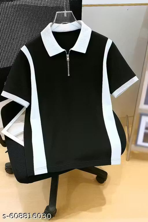 Men's Stylish Polo T-Shirt with Contrast Panel Design